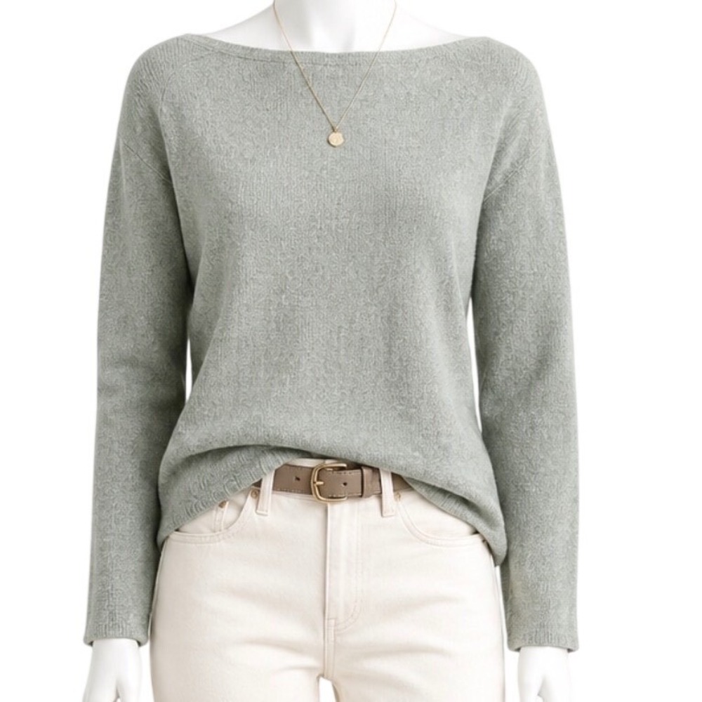 BIANCO‎ & BLU Italy Cashmere Silk Wool Blend Boat Neck Sweater Sage Green | Sz S